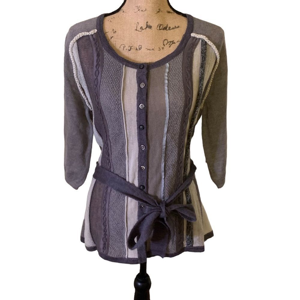 J. Jill Striped Wool & Mohair Blend Cardigan Sweater Size LP